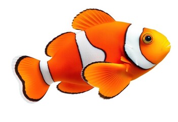 Vibrant orange clownfish with white stripes, isolated on pure white, aquatic life, sea anemone