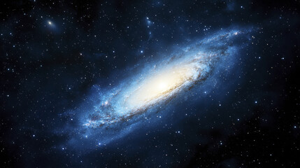 Obraz premium stunning galaxy with bright core and swirling arms, set against dark starry background, evokes wonder and awe