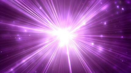 Light background with purple beams and flare effect glow on transparent layout. Abstract magic, spotlight or sun shine template for advertising. Stardust explosion Realistic 3d vector illustration