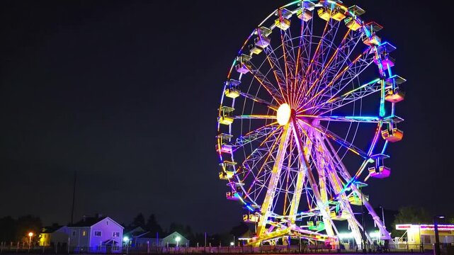 Vibrant Night View of a Colorful Ferris Wheel