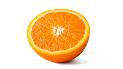 A slice of orange is shown on a white background