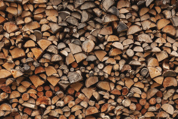 A pile of stacked firewood