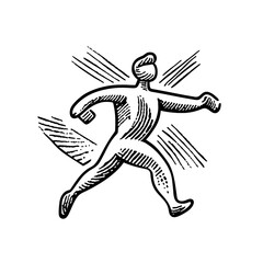 Fototapeta premium Dynamic hand-drawn illustration of an energetic figure in motion, showcasing vintage engraving techniques