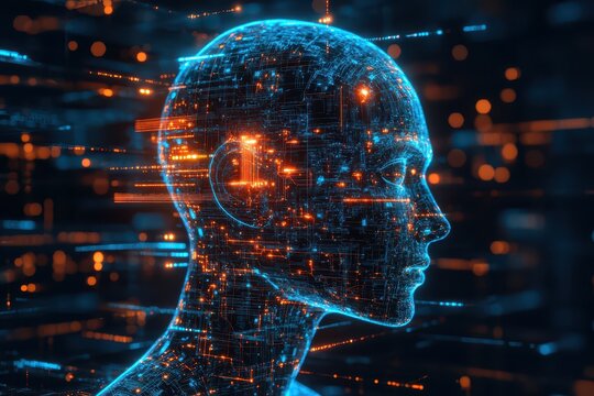 Human head with circuits