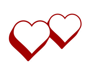 Two red hearts with long retro shadow