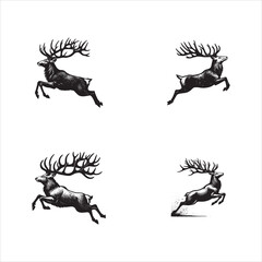 Silhouettes of deer and fantasy creatures like dragons, horses, and Pegasus in black, wild design