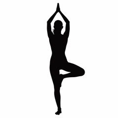 Fototapeta premium Silhouette of a woman practicing yoga in tree pose on a white background