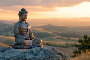 Buddha Statue with Spiritual Aura and Tranquility, Peaceful Buddha Wallpaper with Zen and Harmony Vibes, Ancient Buddha Sculpture, Tranquil Buddha Painting.