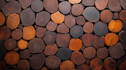 Stacked firewood background with natural tree ring patterns