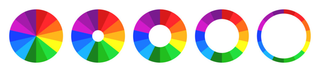 Fototapeta premium Color palette set, colors chart diagrams, rainbow multicolored round element, color wheel spectrum - vector