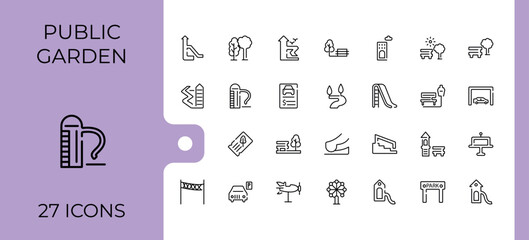 Park linear icon collection. It contains symbols to outdoor, city, urban, land, landscape, lake and more. Minimalist vector collections. Tree icon set. Editable vector illustration.