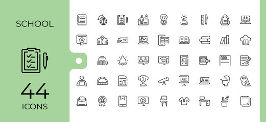 Study And School simple icon set. Includes thin line education, learn, study, book, vector, student and more. Outline icons collection. Set linear icon. Art and illustration.