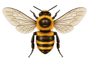 Illustration of a bumblebee with wings spread on a white background in a detailed style