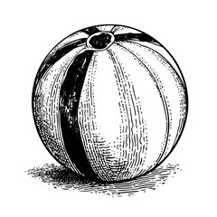 Vintage hand-drawn engraved illustration of a classic beach ball design in black and white