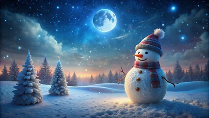 Fototapeta premium Magical Winter Night: Illuminated Snowman Illustration