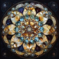 Obraz premium Circular Stained Glass Window with Cosmic Beauty