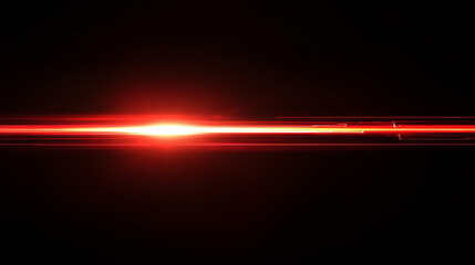 Fototapeta premium Red speed light horizontal straight line on black background. Realistic vector illustration of abstract neon or laser glow motion effect. Long dynamic flare beam and ray with sparkle in movement.