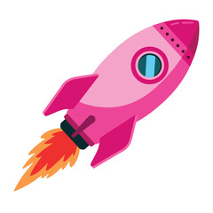 Pink rocket launcher startup icon. Vector illustration of a modern, minimalistic rocket symbolizing business growth, innovation, and new beginnings.