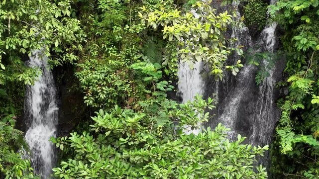 Cilember Waterfall, West Java, Indonesia: A serene South Asian spot for chilling and enjoying nature, captured from a drone.