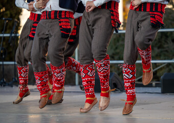 Authentic balkan folk dance on stage at Busojaras - March 4, 2025 Mohacs, Hungary