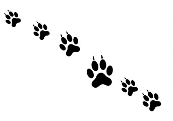 Illustration of a series of animal paw prints in black 