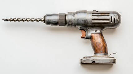 Old Electric Drill on White Background with Space for Text..