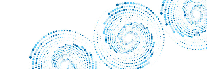 Vector abstract blue background frame of geometric shapes. Circular ornament. Pattern of dots, particles, molecules, fragments.