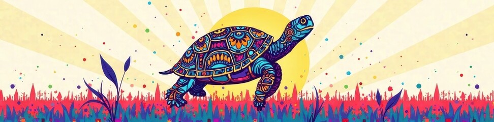 Geometric turtle silhouette with repeating motifs, suitable for coloring , minimalist, elegant, artwork