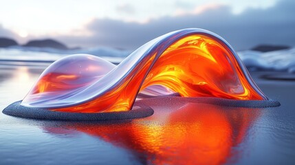 Obraz premium Amber Wave: A Sunset Seascape of Liquid Light