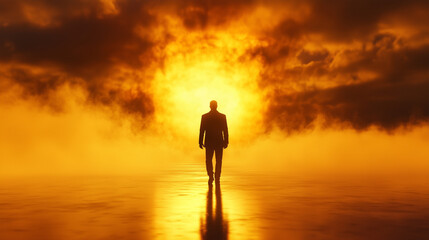 Fototapeta premium The Unknown Ahead in a Thick Golden Mist