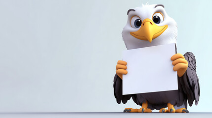 Cartoon eagle character holding a blank sign against a plain background, ready for messages