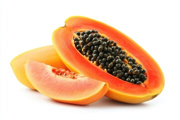Fresh and ripe papaya fruit isolated on a white background showcasing its vibrant tropical appeal