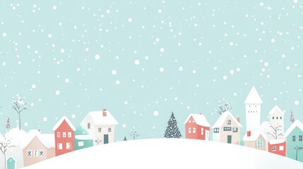 Snowy Village Scene Charming Winter Houses Under Falling Snow
