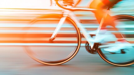 Fototapeta premium A dynamic close-up of a cyclist's bike wheels in motion, showcasing speed and energy.