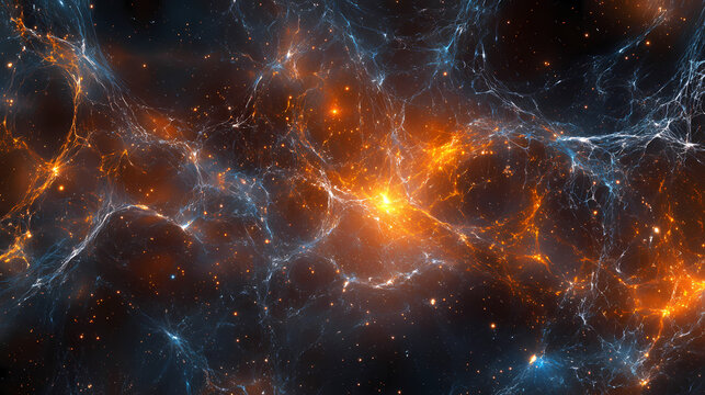 Bonds between radiant particles, microcosmic universe. Microcosmic Web. Illustration