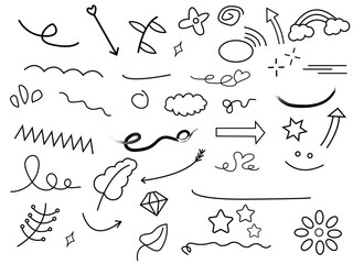 Big doodle set on white transparent background
Vector doodle set arrows, bubble, smiley, brush strokes