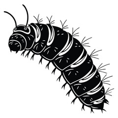 Caterpillar silhouettes and icons. Black flat color simple elegant white background Caterpillar animal vector and illustration.