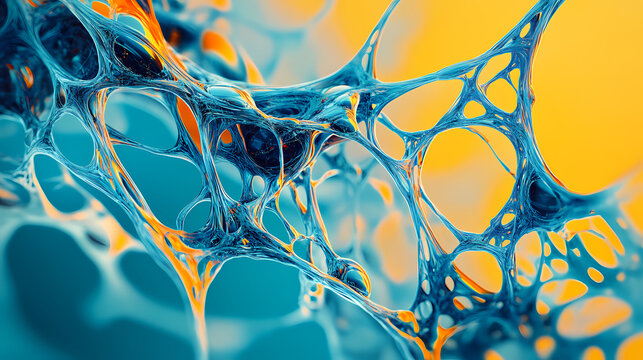 Organic structure design in abstract blue yellow space wallpaper. Microcosmic Web. Illustration