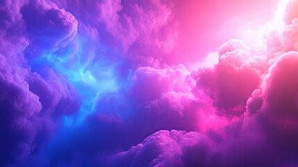 Fototapeta premium Neon cloud in bright pink, purple and blue colors. Realistic vector illustration of magic fantasy and futuristic fog. Magic surreal smoke with gradient effect. Vibrant illuminated cumulus elements.