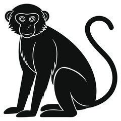Monkey silhouettes and icons. Black flat color simple elegant white background Monkey animal vector and illustration.