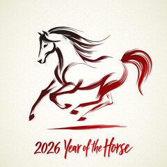 Running red fire horse symbol of new year 2026 according to Asian Chinese calendar. greeting card or banner. vector illustration