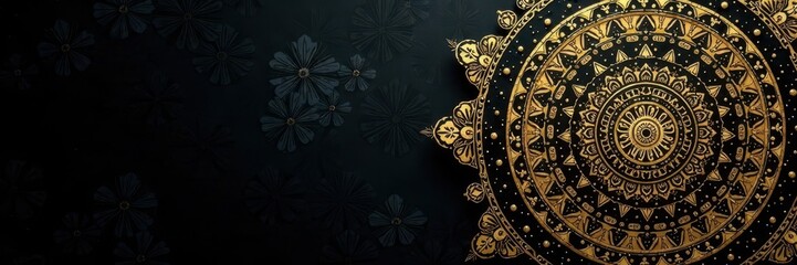 Intricate gold mandala pattern on black luxury background, symbol, graphic, craft