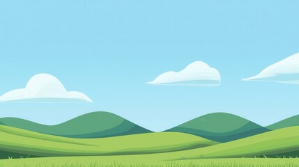Obraz premium Serene Rolling Hills Landscape Under a Blue Sky with Fluffy Clouds