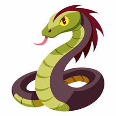 Fototapeta premium Serpentine Charm: An illustrated snake in a vibrant color palette, with a curled posture and a forked tongue extended, showcasing a whimsical and stylized representation of the reptile. 