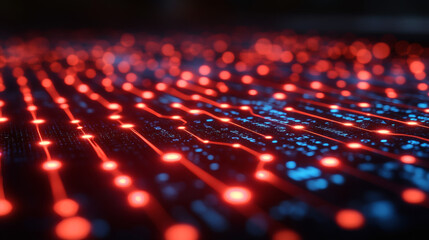 Fototapeta premium Abstract Futuristic Circuit Board With Glowing Red And Blue Lights