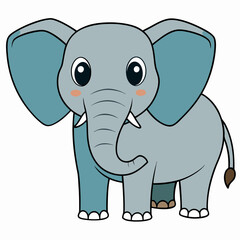 Obraz premium Cute Baby Elephant Cartoon: An adorable cartoon illustration of a baby elephant with big eyes and light blue ears, standing against a white background. 