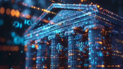 Obraz premium A background with digital data and architectural elements, perfect for illustrating technological or financial topics related to data analytics and innovation.