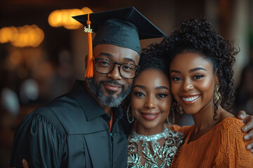 Obraz premium Graduate in Uniform, proud family. Heartwarming Graduation Embrace. 