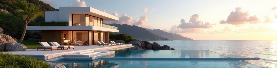 Fototapeta premium Stunning contemporary beach house, breathtaking views , home design, modern design