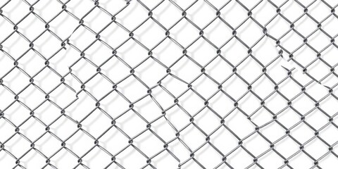 Fototapeta premium Seamless repeating texture of silver chain link fence against a bright white background, simple, industrial